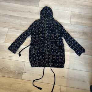 Free People Hooded Jacket The Ikat Parka Black Small Oversized boho southwest